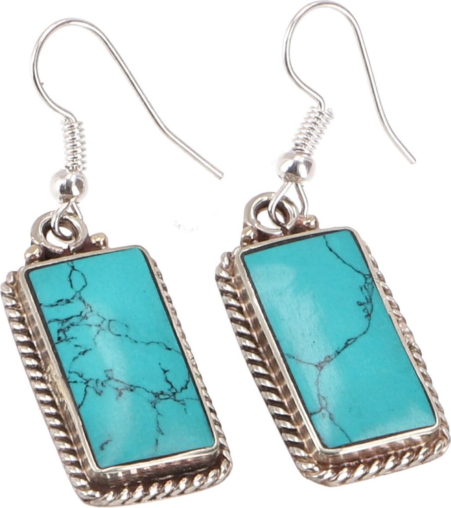 Boho Tibet Ethno Ohrringe, Tibetischer Schmuck - Modell 14, Türkis, 4,5*1,5*0,3 cm, Ohrringe + Ohrstecker Modeschmuck