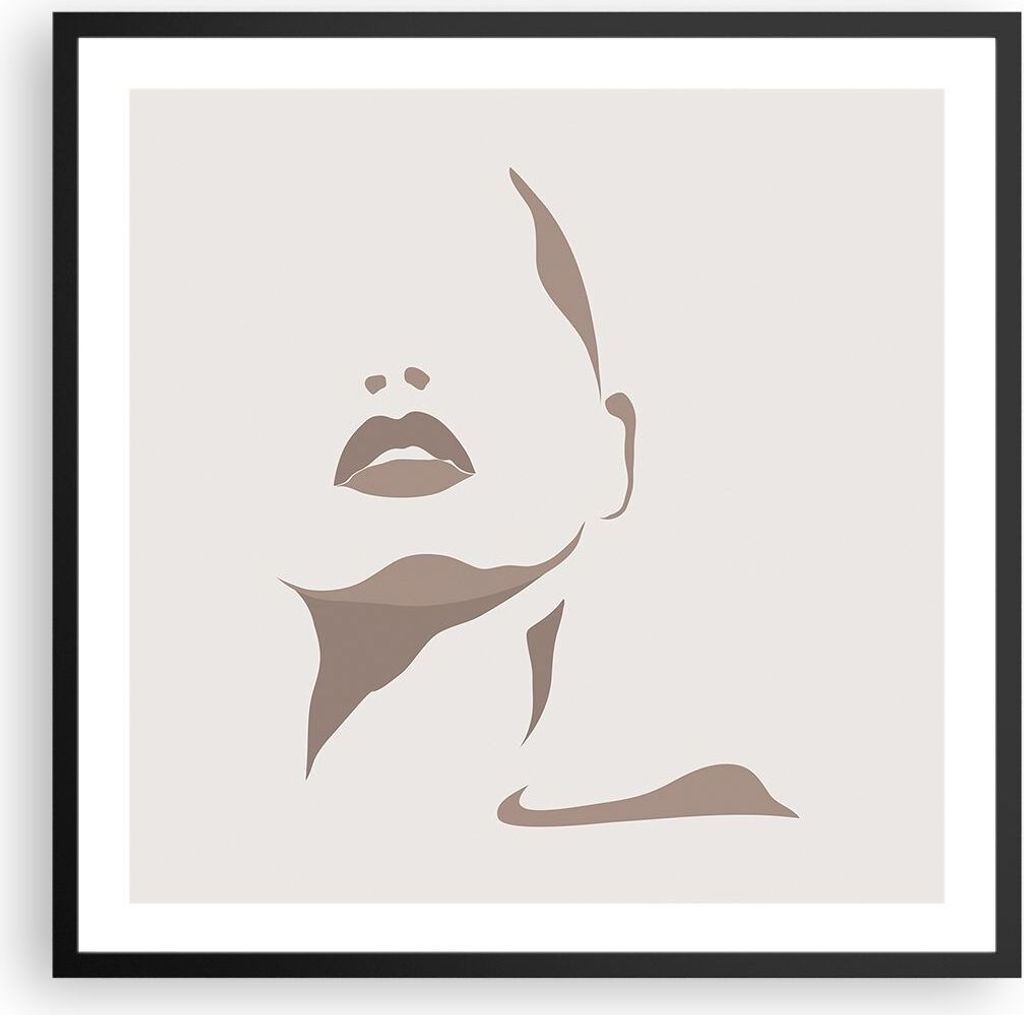 Gerahmtes Poster - Schwarzer Rahmen - Boho Frau Mund - 60x60 cm - Wand Bild - Wanddeko - Wandbilder - Kunstposter - Wandposter - Bilderrahmen - Bil...