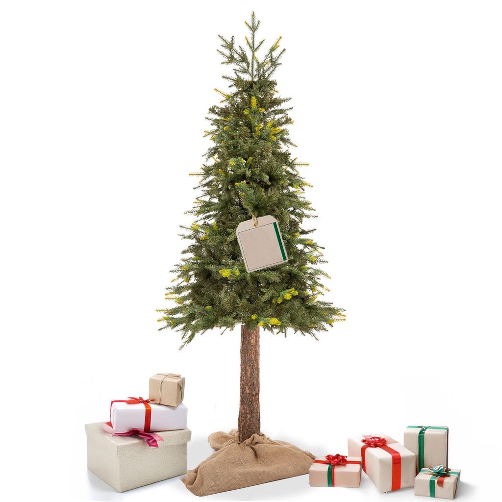 Springos Weihnachtsbaum künstlich auf Stamm 220 cm | Dichte Deluxe Naturfichte | Künstlicher Christbaum wie echt mit echtem Holzstamm