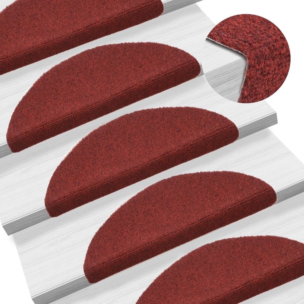 The Living Store 15 Stk. Selbstklebende Treppenmatten Nadelvlies 56x17x3cm Rot