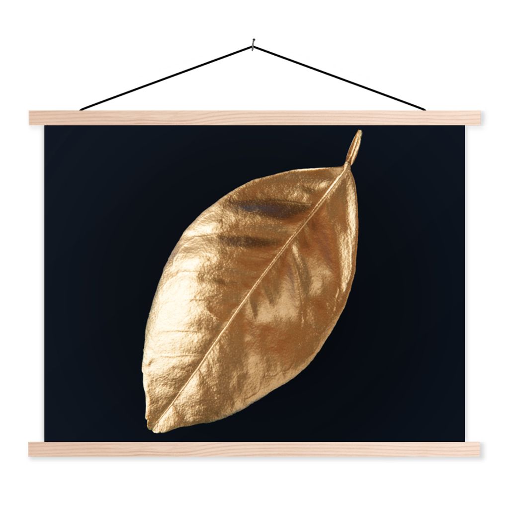 MuchoWow Textilposter Blätter - Schwarz und Gold - Luxus - Natur - Pflanzen 40x30 cm mit holzfarbenen Rahmen - Bilder