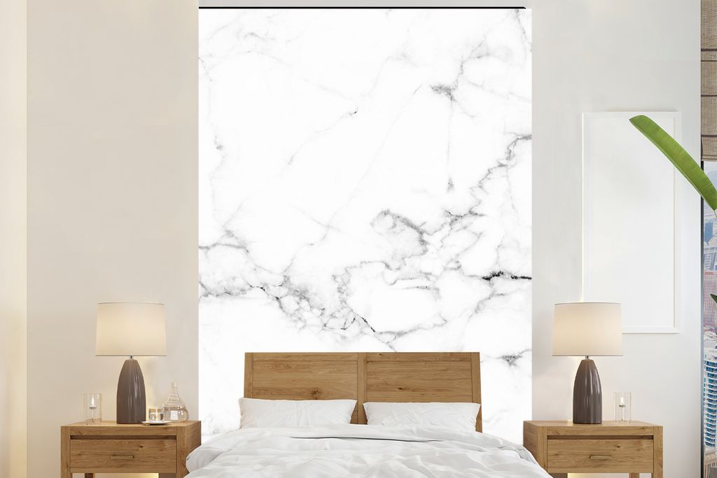 MuchoWow Fototapete für Wohnzimmer oder Schlafzimmer Wandtapete Vinyl Motivtapete Marmor - Weiß - Grau - Luxus - Marmoroptik - Strukturiert - 2...