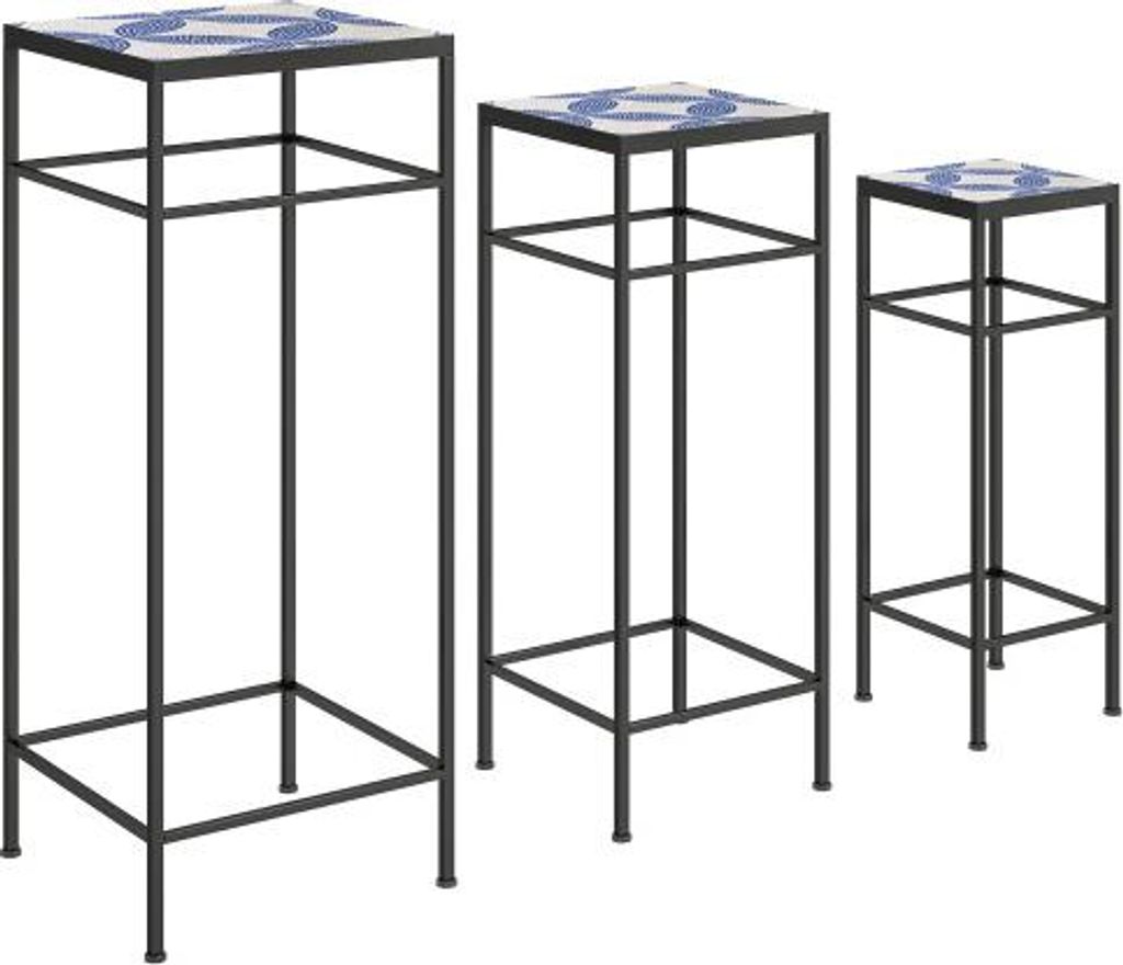Pflanzenstaender 3er Set 71cm Hoch Blumenstaender Innen Metall 3 Verschieden Grosse Blumenregal Blumenhocker Blumentopfstaender Garten Balkon Blau ...