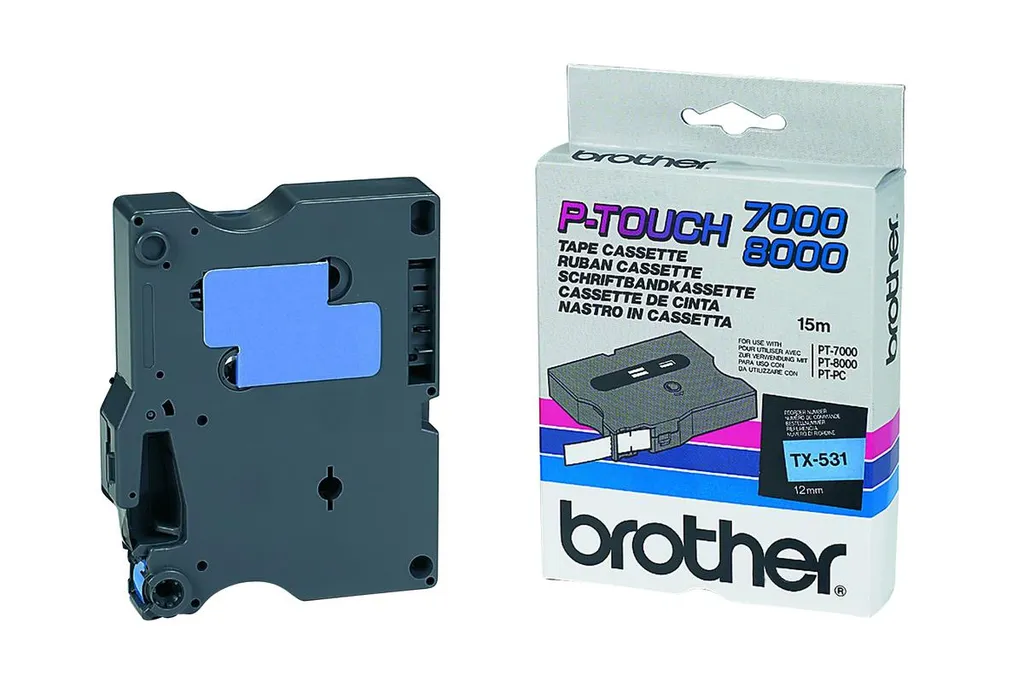 Ruban Brother TX-531 Noir sur Bleu 12mm pour étiqueteuse P-Touch
