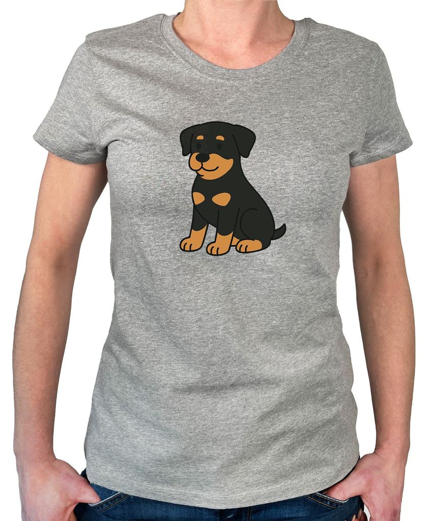 Huuraa Damen T-Shirt Rottweiler Rotti Comic XS Sport Grey Bio Baumwolle Fairtrade Damenshirt Geschenkidee
