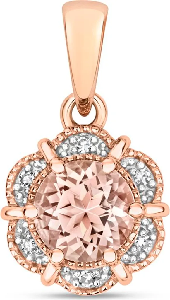 Pendentif Or Rose 9K Morganite Poire et Diamant Brillant 14mm TRS34897