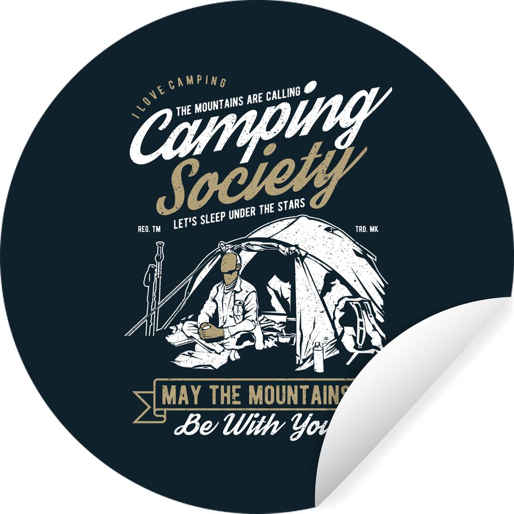 MuchoWow Runde Wandtattoo - Wandsticker Tapete Aufkleber Zelt - Camping - Retro Ø 30 cm Selbstklebend und Repositionierbar - Wandaufkleber - Kre...