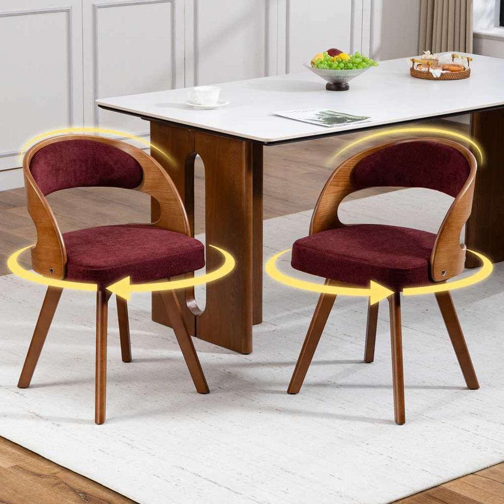 Drehbarer Esszimmerstuhl Holz modern mit Baumwoll Leinen Kissen ergonomisch Küche Café Wohnzimmer