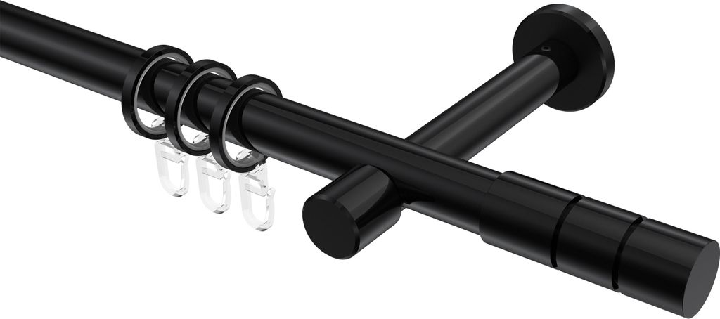 Interdeco Gardinenstange / Vorhangstange Schwarz, Typ Prestige Elanto (Rillenzylinder), 20 mm Ø 1-läufig, 600 cm