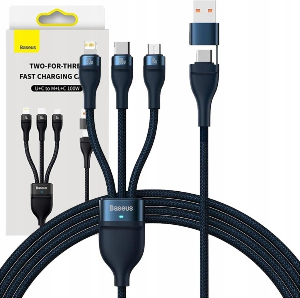Cavo Usb 3W1 Baseus Flash Serie 2, Usb-C + Micro Usb + Immagine del prodotto 