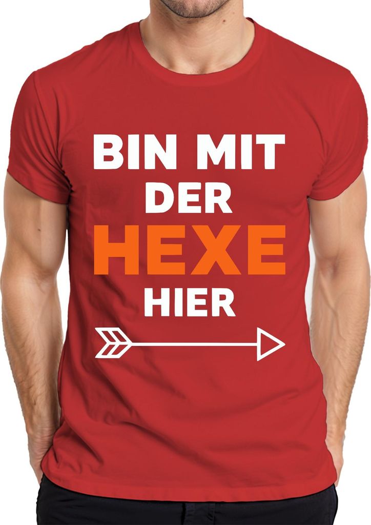 Bin mit der Hexe Halloween Pärchen Kostüm Geschenk Fasching Party Herren T-Shirt, Rot, XL