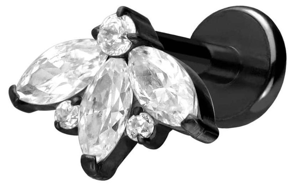 Ohrpiercing, Nasenpiercing Titan Labret mit Push Fit LOTUSBLÜTE Schwarz Stablänge: 5mm | Stabstärke: 1,2mm