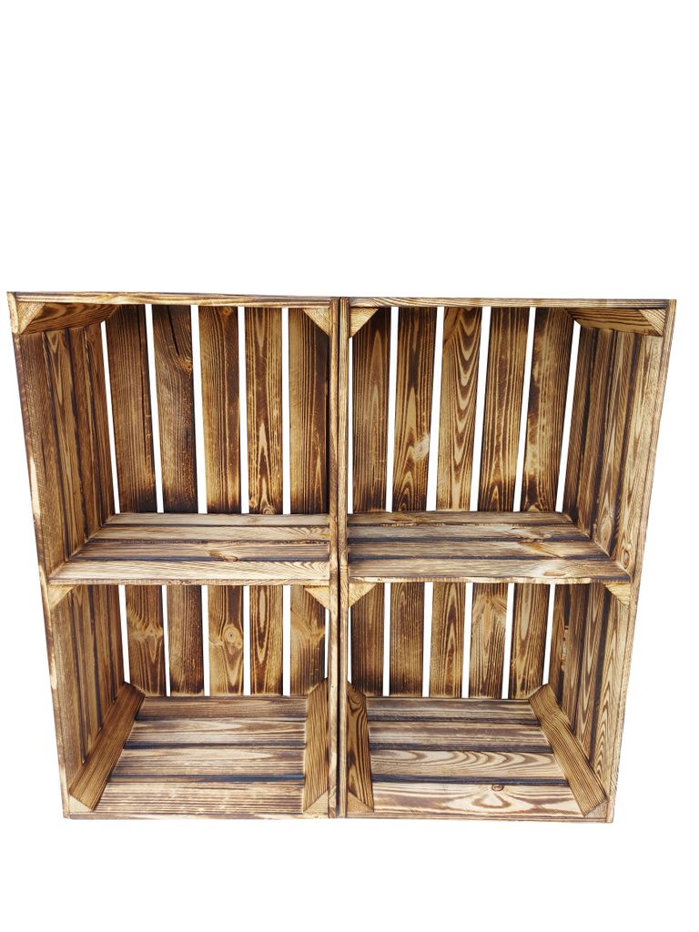 Holzkiste mit Zwischenbrett 75x40x30 cm 2er Set - Weinkiste Schuhregal 1 Ablage - Geflammt