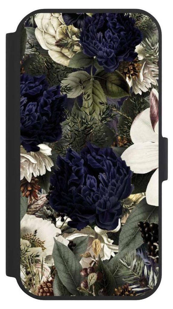NIVOCASE Klapphülle für Apple iPhone 15 Handyhülle aus Kunst Leder NIVOflip schwarz Blumen Utart Vintage
