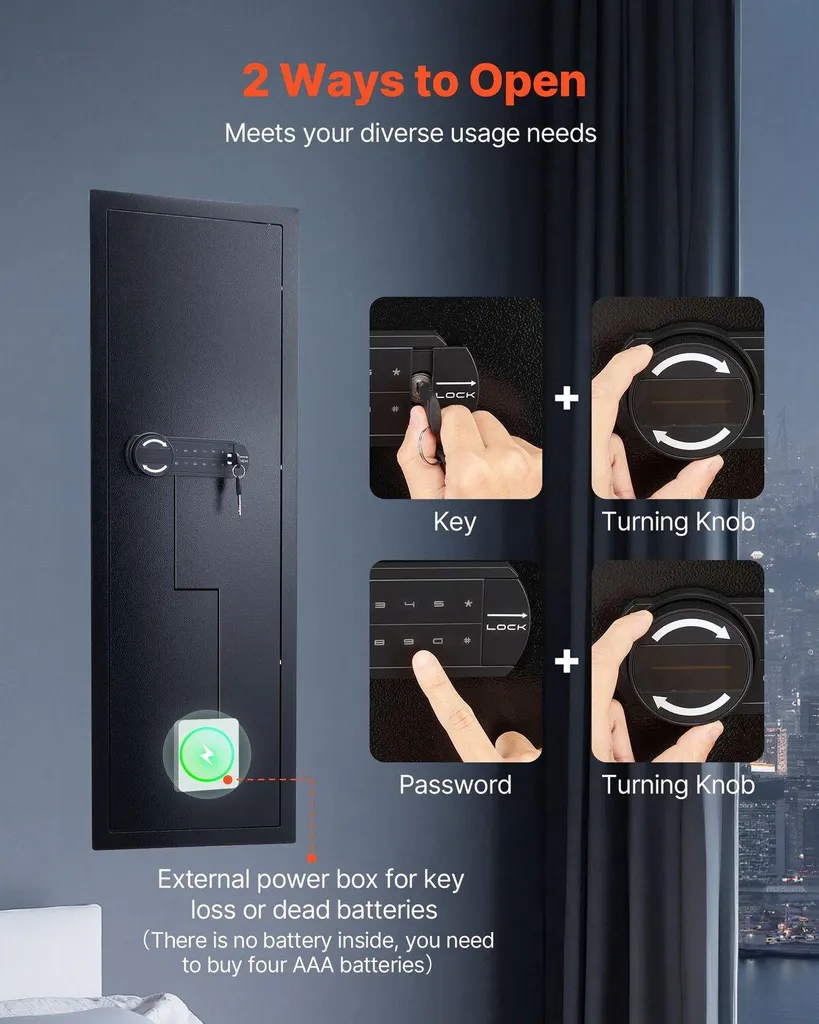 Armoire forte murale à code électronique et éclairage LED intégré noir - 3