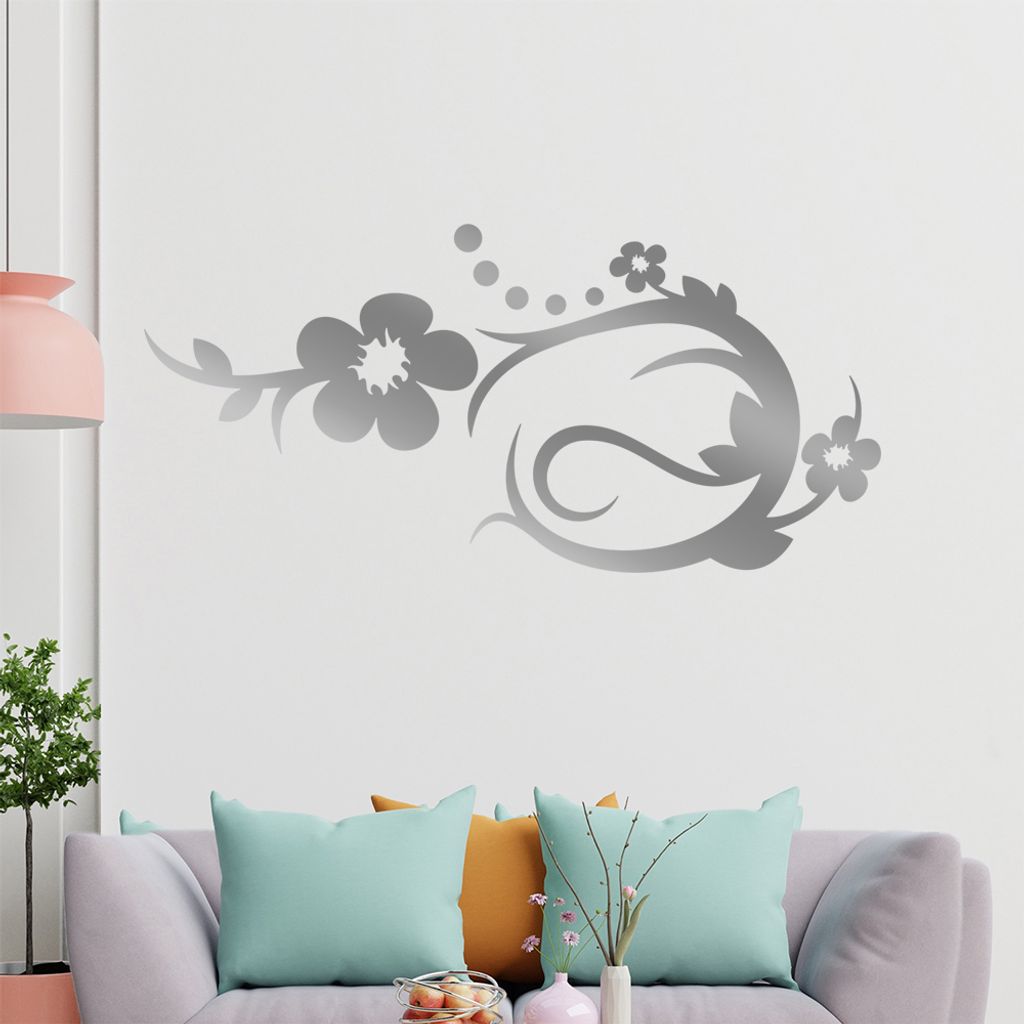 Blume - Linien Punkte Wandtattoo in 6 Größen - Wandaufkleber Wall Sticker - Dekoration, Küche, Wohnzimmer, Schlafzimmer, Badezimmer