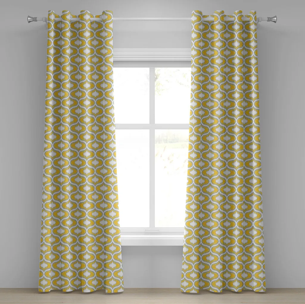 Rideau tamisant pour vis-à-vis et décoration Ikat Jaune 280x245 cm