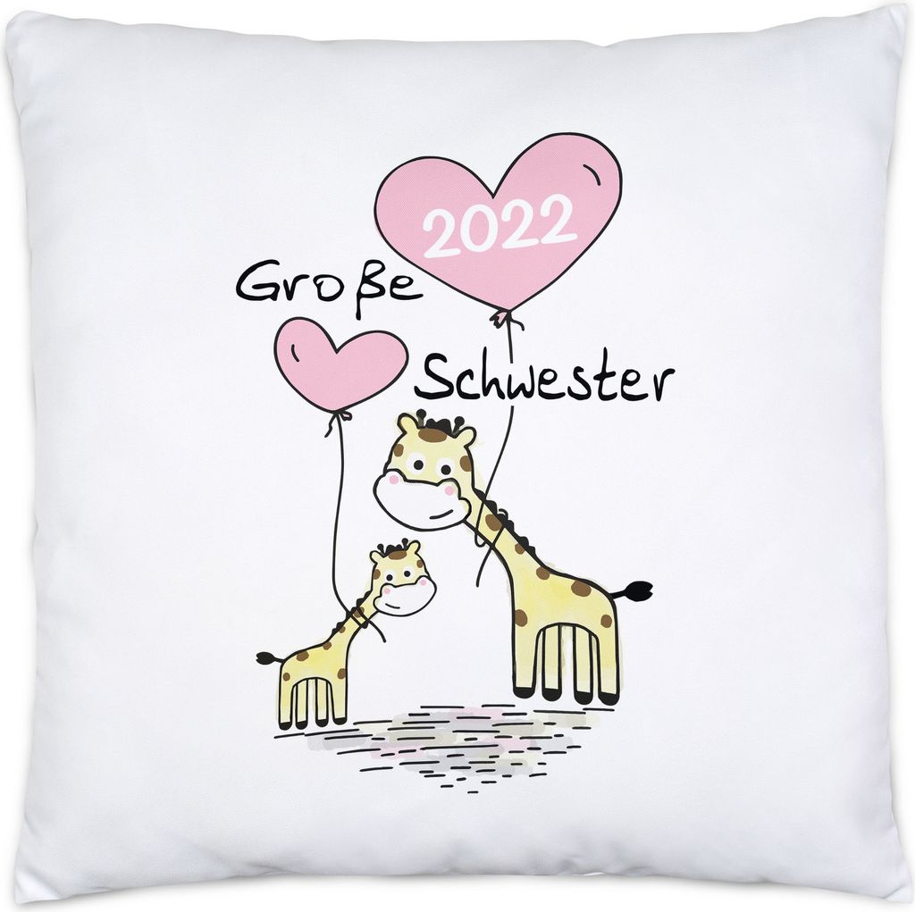 Ich werde Große Schwester 2022 Kissen inkl. Füllung Schwangerschaft Verkündung Geburt Big Sister Geschenk Giraffe