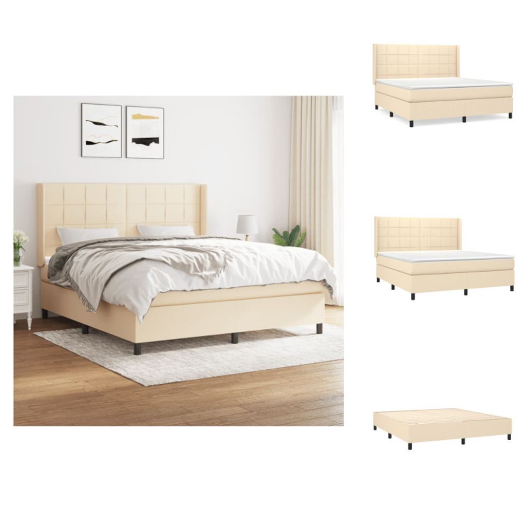 vidaXL Boxspringbett mit Matratze Creme 160x200 cm Stoff - Betten & Bettgestelle