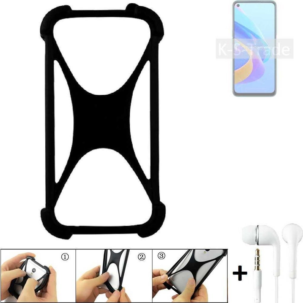 K-S-Trade Handy-Hülle + headphones kompatibel mit Oppo A76 Schutz-Hülle Bumper Silikon Cover Case Silikoncase Silikonbumper TPU Softcase Smartphone,
