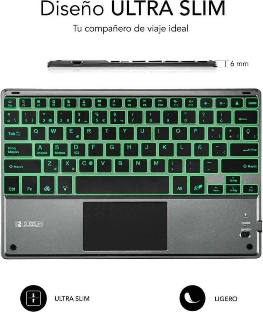 Clavier Bluetooth avec Pavé Tactile Subblim Smart Rétroéclairé Gris