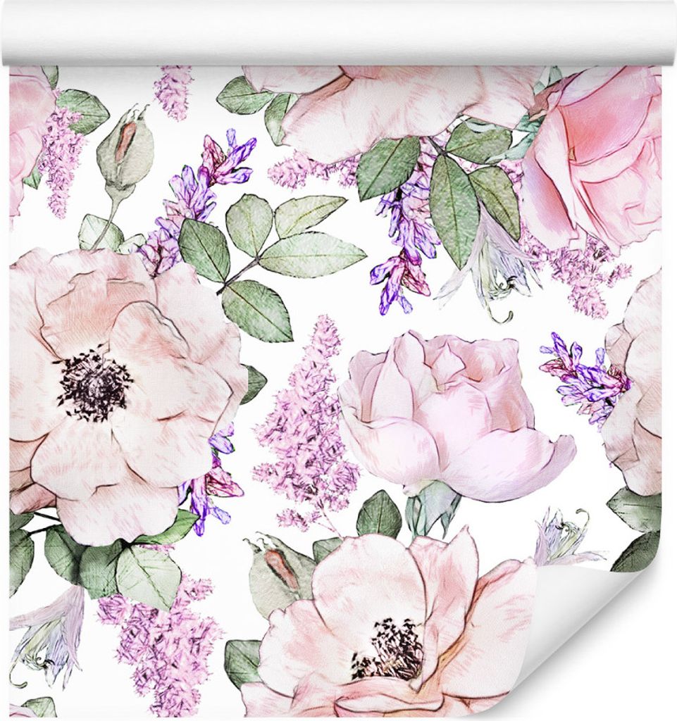 10m VLIES TAPETE Rolle Blumen Blätter Rosen Lavendel Natur Aquarell XXL
