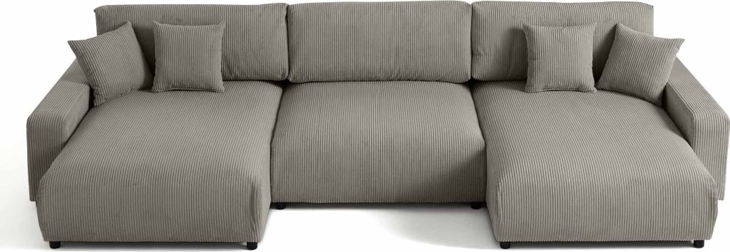 Lisa Design Pivoine - 7-sitzer Wohnlandschaft U-form - Schlaffunktion und Bettkasten - Cord , Hellgrau