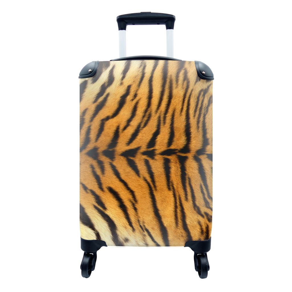 MuchoWow Koffer Handgepäck Trolley Rollkoffer Kleine Reisekoffer mit 4 Rollen - Tigerdruck - Pelz - Linie - Cabin Size < 55x40x23 cm & 55x40x20 ...