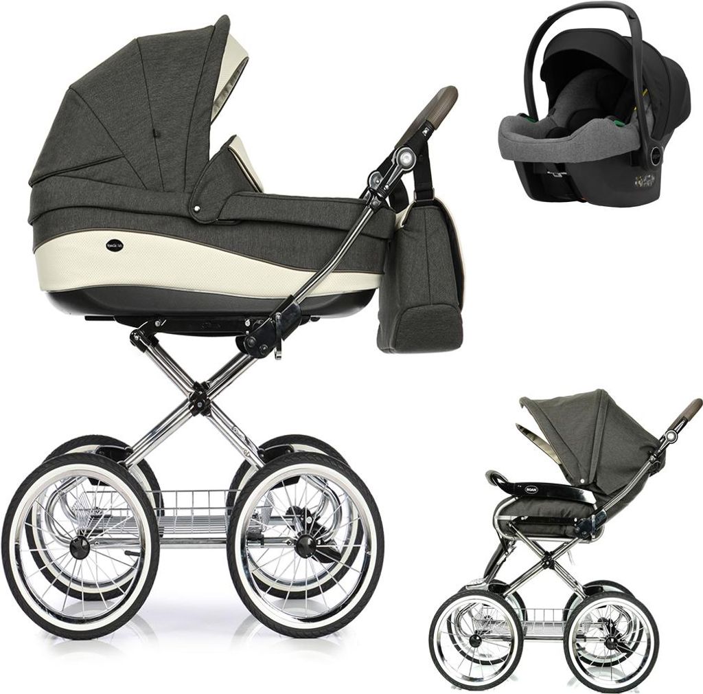 Emma Classic 4 in 1 inkl. Sportsitz, Autositz und Zubehör in Farbe Dunkelgrau-Creme (E-4) - erhältlich in 6 weiteren Farben