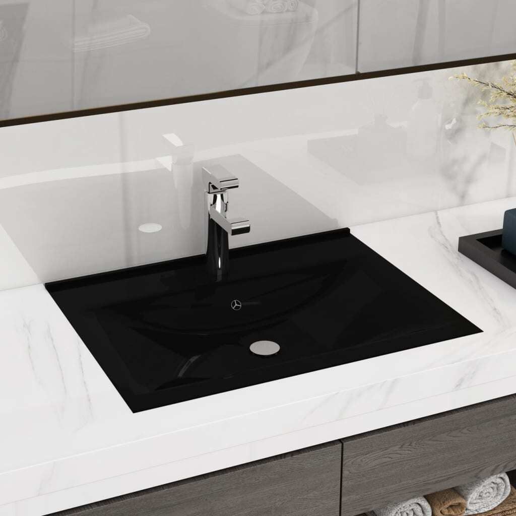 The Living Store Luxus-Waschbecken mit Hahnloch Matt-Schwarz 60x46 cm Keramik