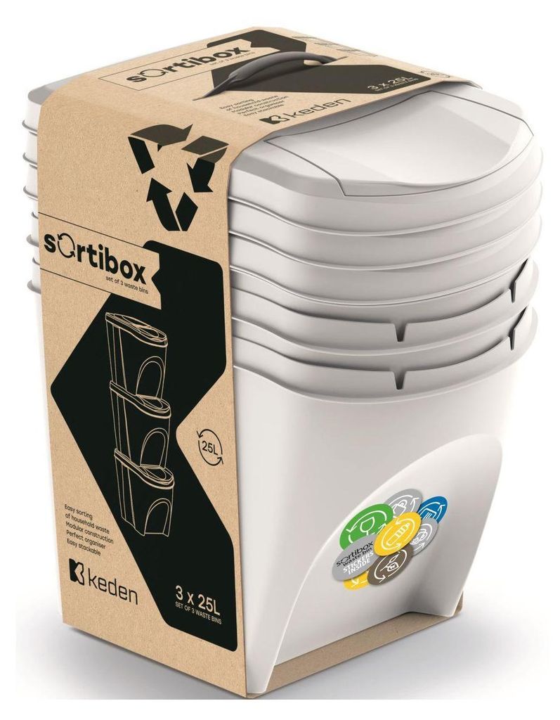 Cestino per rifiuti 25 l sortibox set 3 pz. cenere Immagine del prodotto 