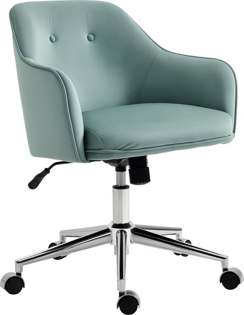 Schreibtischstuhl mit Knopfheftung, höhenverstellbar, Wippfunktion, Samtoptik, 61 cm x 59 cm x 90,5 cm, Türkis