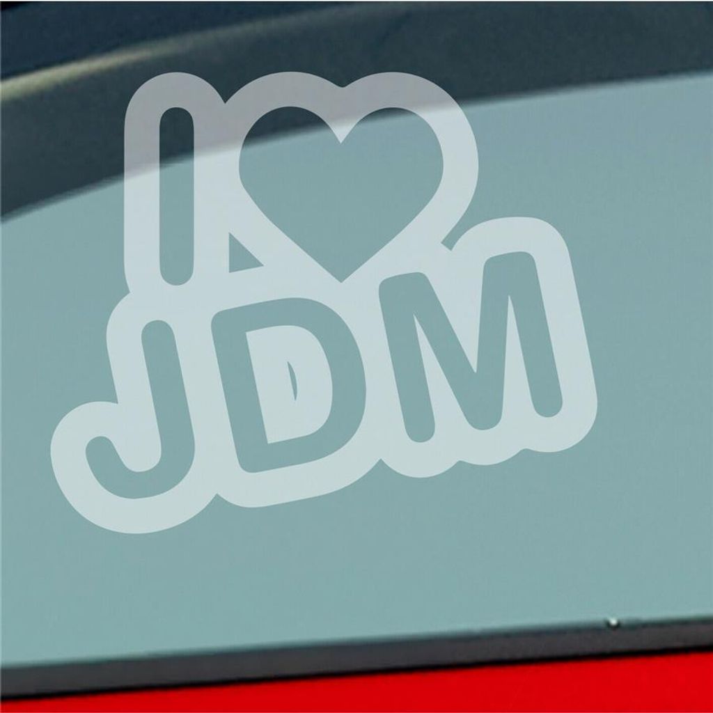 Auto Aufkleber I Love JDM Liebe Tuning 12x10 cm Milchglas Sticker Heckscheibenaufkleber