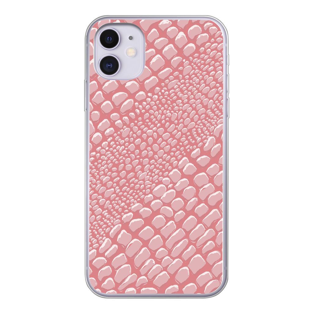 MuchoWow Handyhülle Schutzhülle Hülle für iPhone 11 Krokodilleder - Tierprint - Rosa Silikon Softcase Handy Hülle - Handytasche