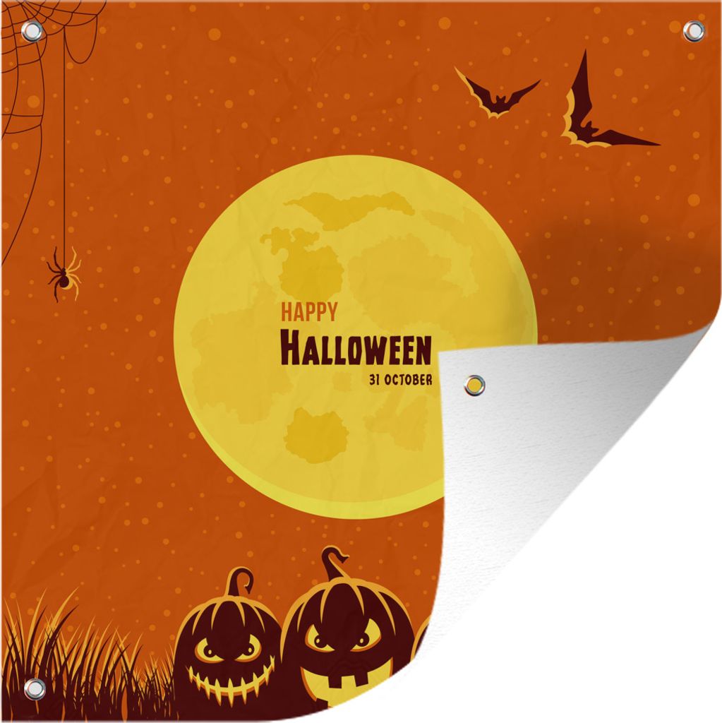 MuchoWow 100x100 cm Outdoor-Poster Gartendeko Sichtschutz Garten Poster für den Garten Eine Illustration des Vollmonds an Halloween
