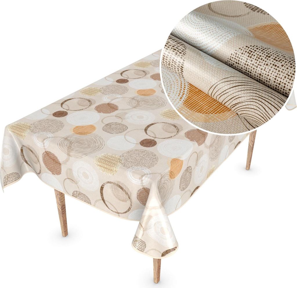 Tischdecke Wachstuch MIMOSA Ornamente Beige Robust Wasserabweisend Breite 140 cm Länge 180 cm
