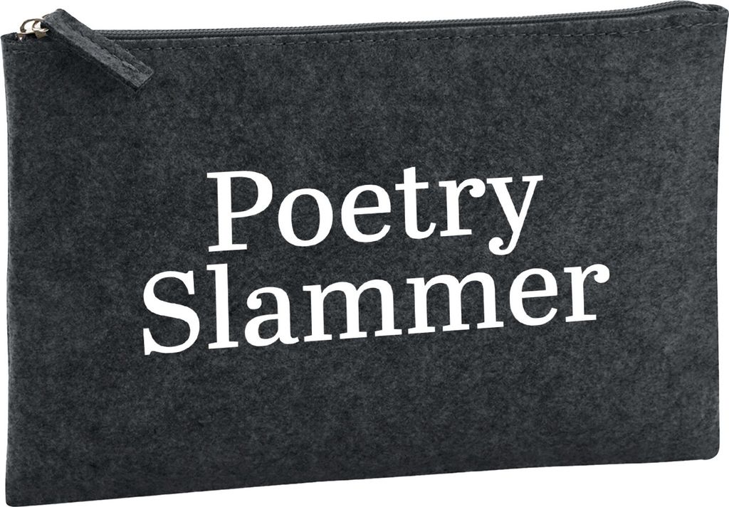 Huuraa Kulturbeutel Poetry Slammer Schriftzug 1 Liter Charcoal Filz Kosmetiktasche Geschenkidee