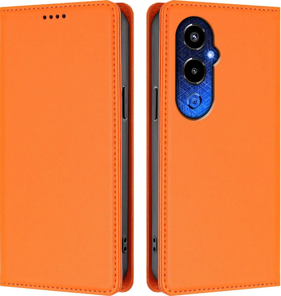 Handyhülle für Tecno Pova 4 Pro, Kunstleder Klapphülle Stoßfeste Magnetische Hülle mit Ständer Orange
