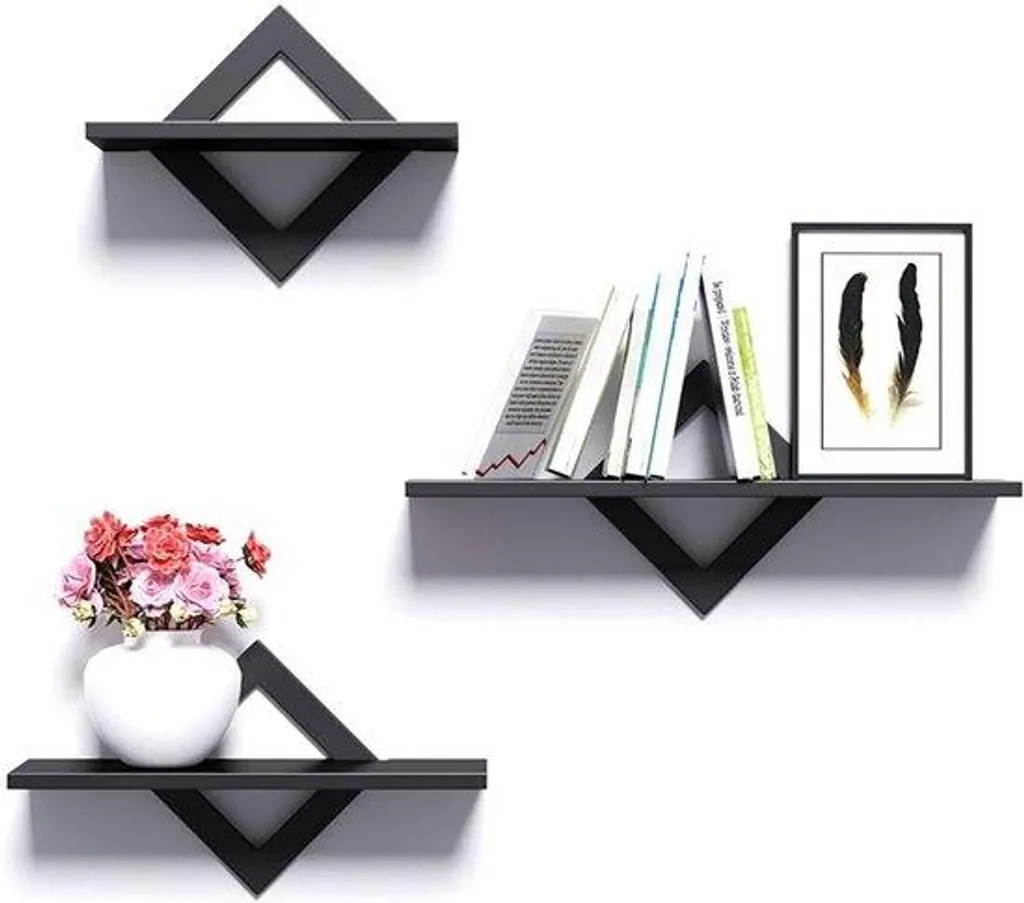 Étagère murale noire lot de 3 tablettes flottantes pour salon et bureau
