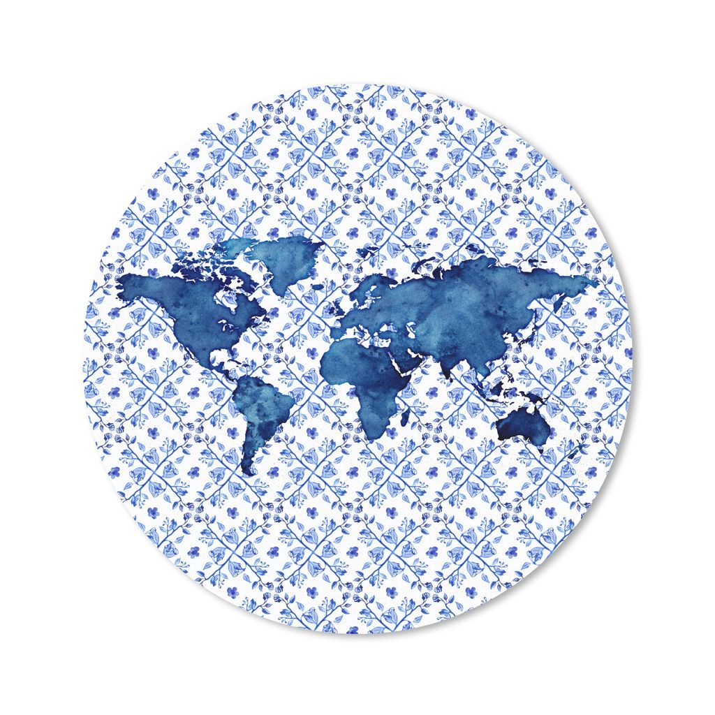 MuchoWow Mauspad Mousepad Karte - Welt - Delfter Blau 40x40 cm - Mousepads - Maus Mat - Pad - Mausunterlage - Schreibtisch Accessoires