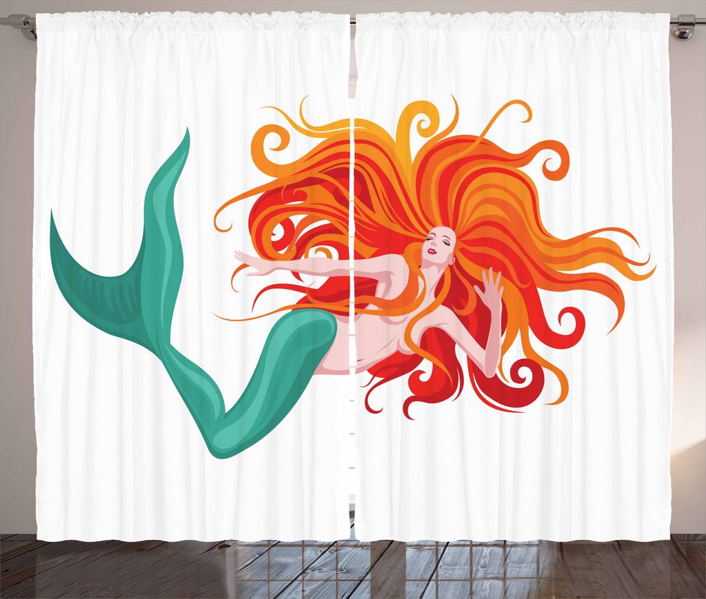 ABAKUHAUS Meerjungfrau Rustikaler Vorhang, Märchenfigur, Wohnzimmer Universalband Gardinen mit Schlaufen und Haken, 280 x 225 cm, Türkis Dunkelor...