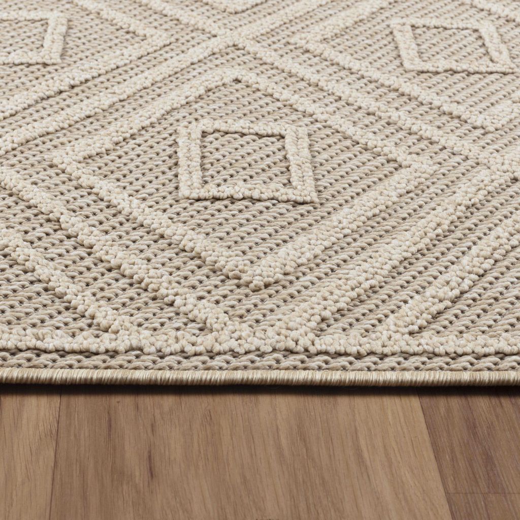Villa Möbel Pativa Terrasse, Garten-Teppich, Outdoorteppich, Rauten Design, Farbe:Beige, Grösse:80x150 cm