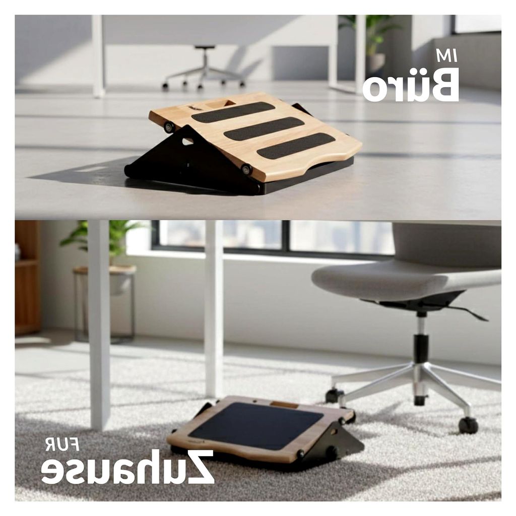 Ergonomische Fußstütze, höhenverstellbar, für Schreibtische, sanfte Bewegung, mit Rollen, Holz- und Stahlsohle, minimalistisches Design, geeign...
