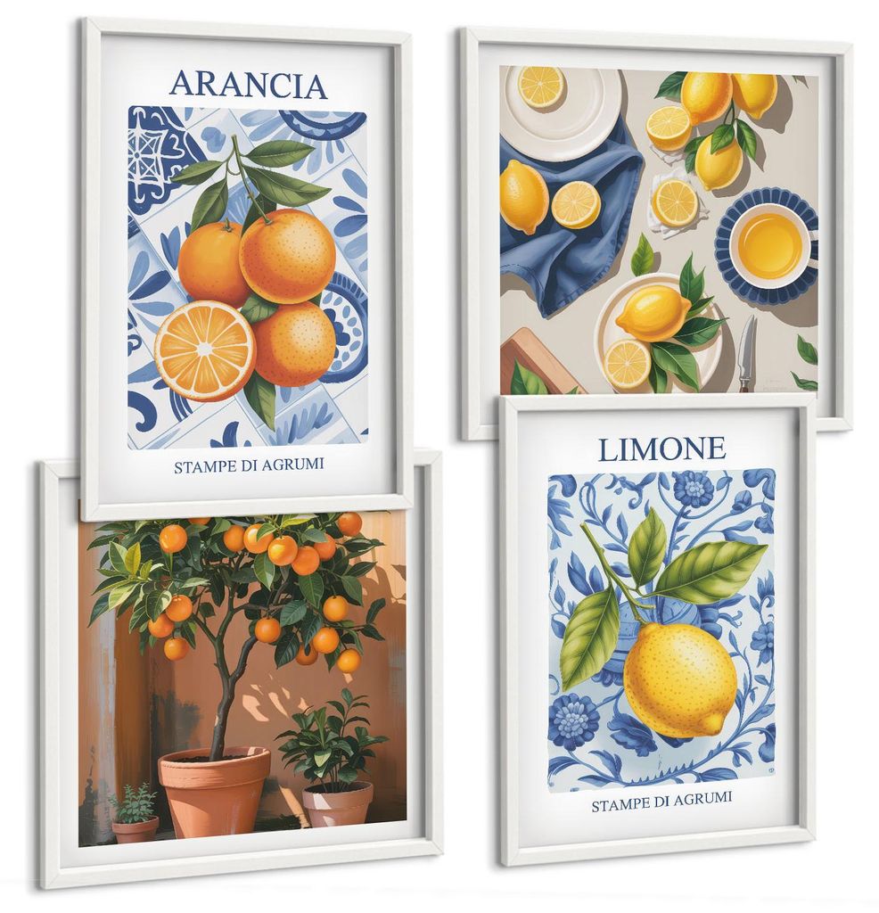 Bilder Set 4-teilig im Goldrahmen Rahmen – Wandbilder 4 Stück – gerahmte Poster für Wohnzimmer, Schlafzimmer und Flur – 50x50 cm - 40x60 cm...