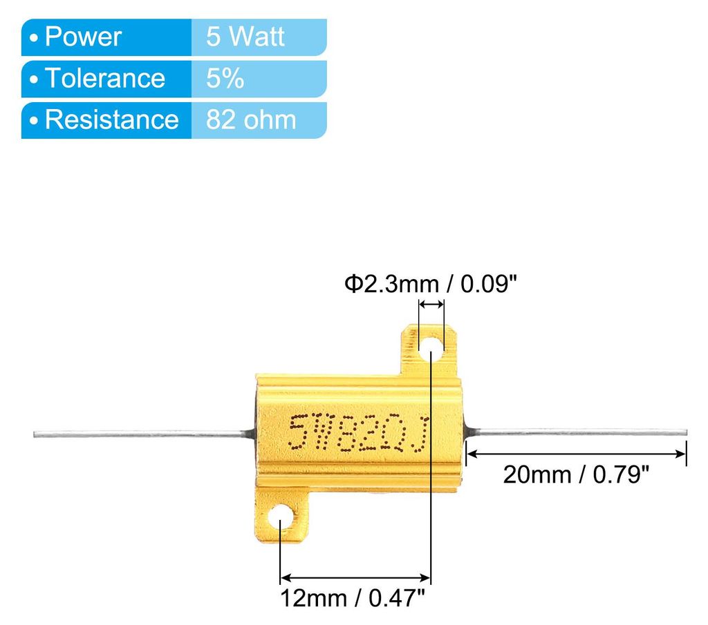 2 Stš¹ck 5W 82 Ohm Aluminium Hš¹lle Widerstand Geh?use Draht Widerst?nde Schraube Tap Leistungswiderstand Goldton
