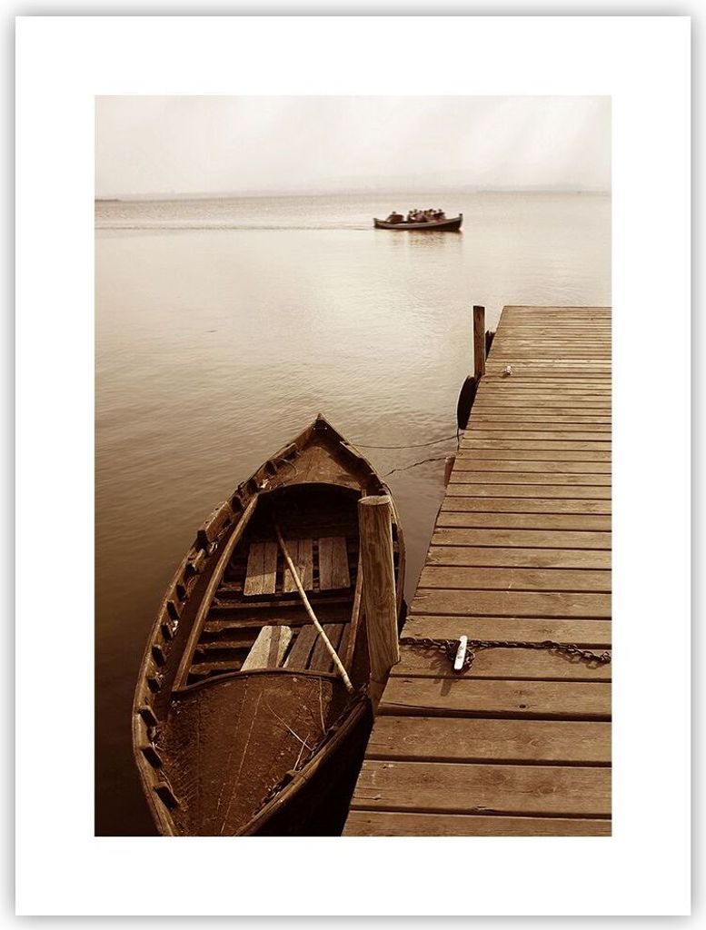 Poster - Poster ohne Rahmen - Brücke Boot Sepia - 30x40 cm - Wand Bild - Wanddeko - Wandbilder - Kunstposter - Wandposter - Bilder - Kunstdruck - ...