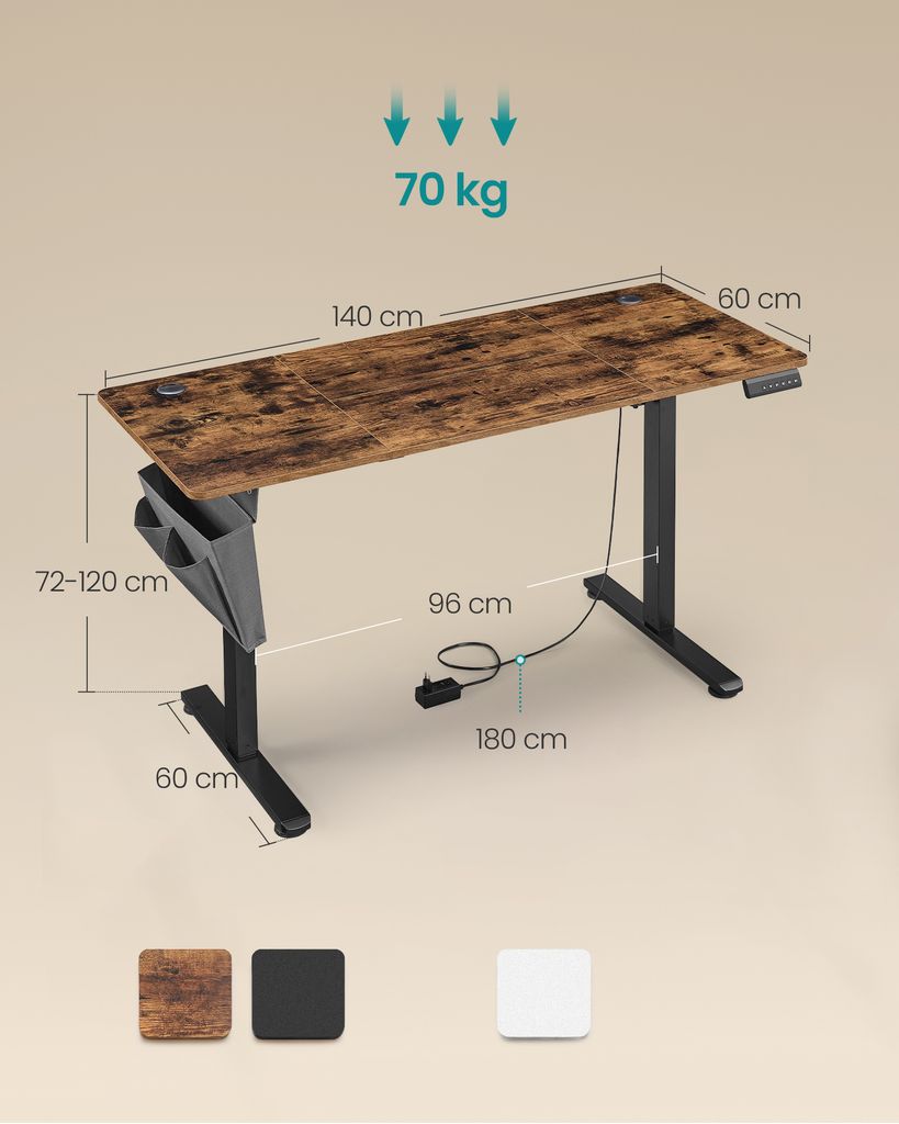SONGMICS Výškově nastavitelný stůl elektrický 140 cm 4 Obrázek produktu 3