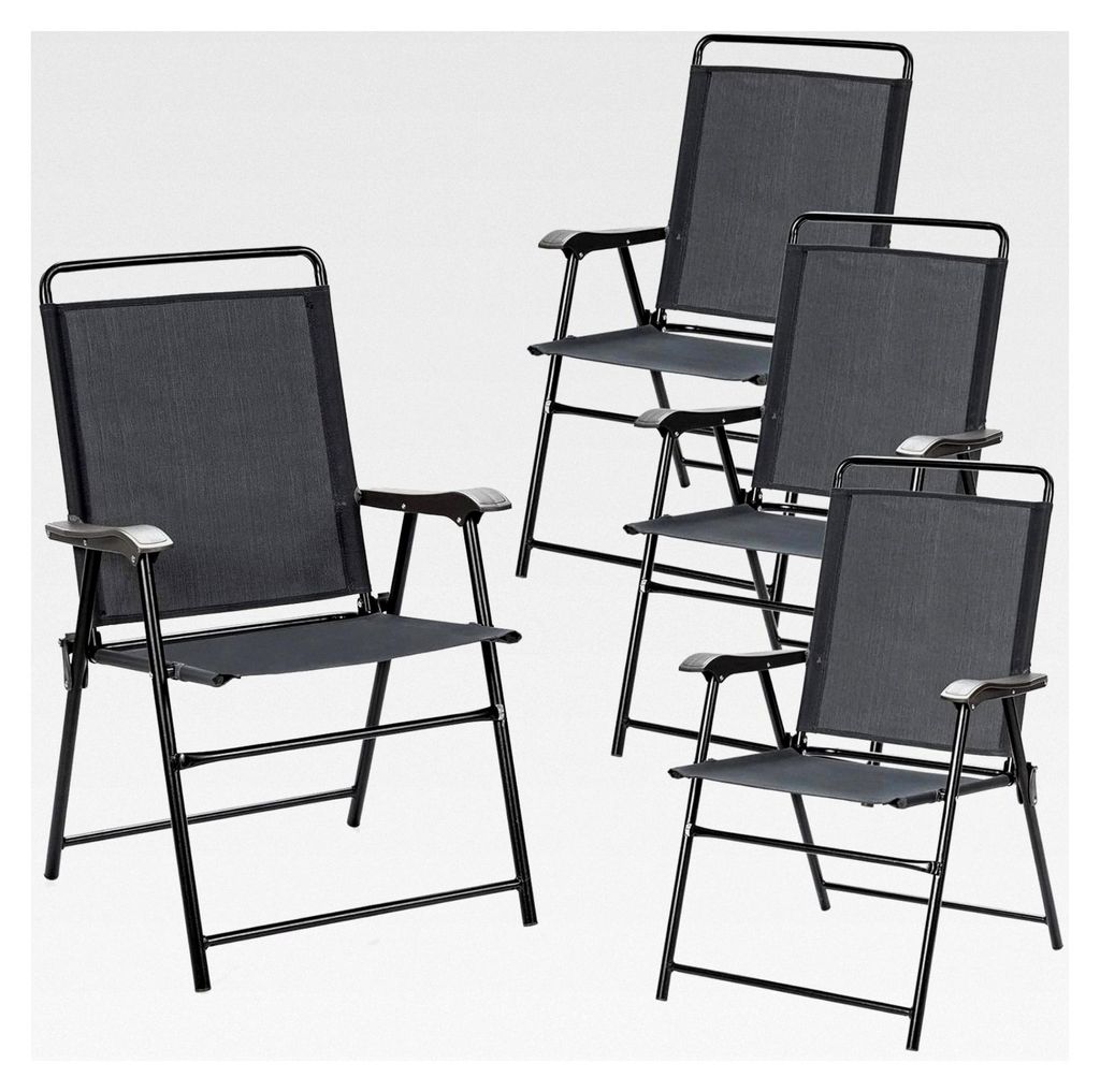 4er Set Klappstühle für Garten, Balkon und Terrasse mit Armlehnen und atmungsaktivem Stoff