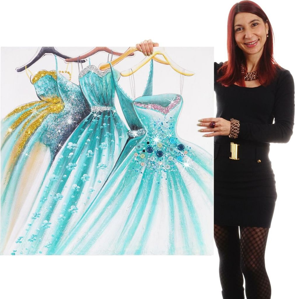Ölgemälde Grüne Kleider, 100% handgemaltes Wandbild 3D-Bild Gemälde XL, 90x90cm