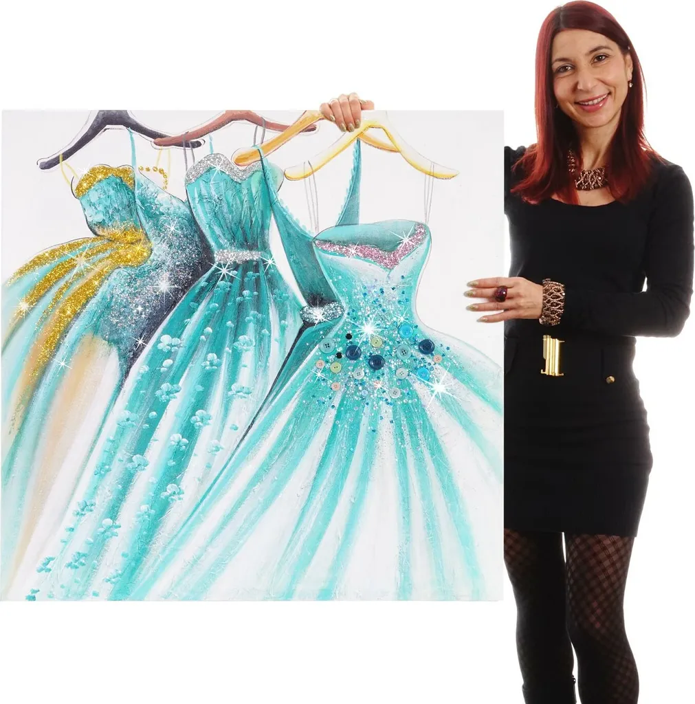 Tendenza 2024: Pittura 3D Olio Abiti Verdi XL 90x90cm Fatto a Mano